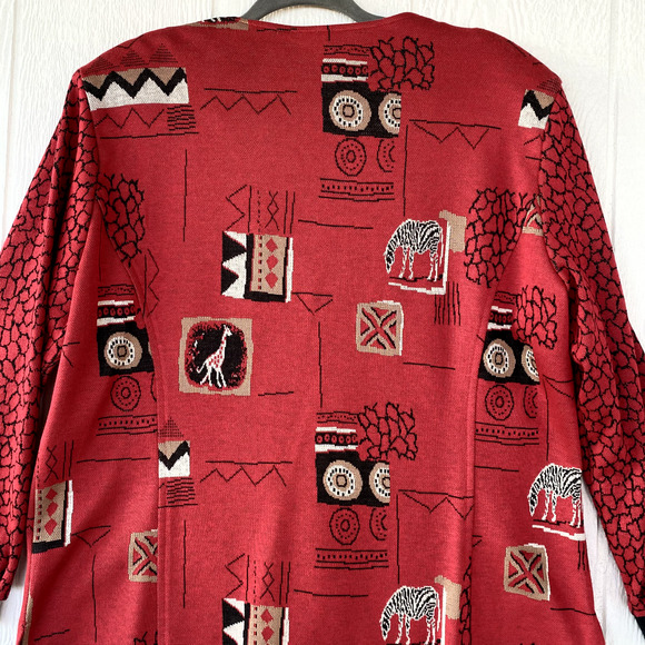 Peter Popovitch Cardigan Womens L Art to Wear Eccentric Zebra Safari Giraffe Red - Picture 7 of 16